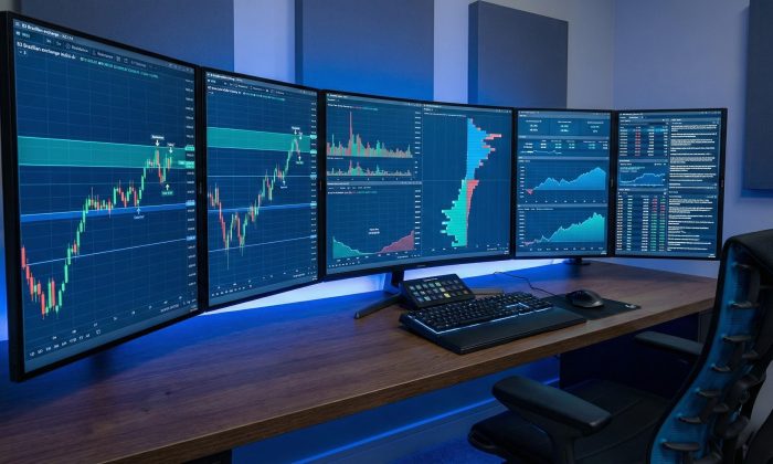 Trader operando estratégias de day trade em mesa proprietária com gráficos de mini índice WIN e mini dólar WDO mostrando setups de entrada e saída com gestão de risco