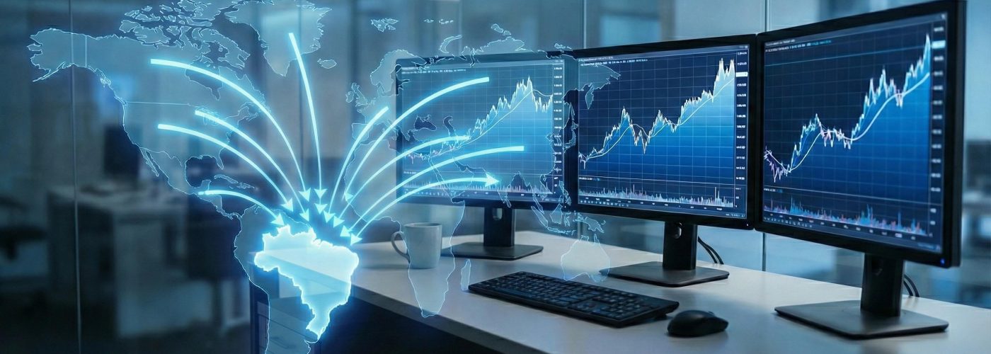 Fluxo de capital estrangeiro convergindo para o Brasil em 2026 - mesas proprietárias aproveitando rali da bolsa