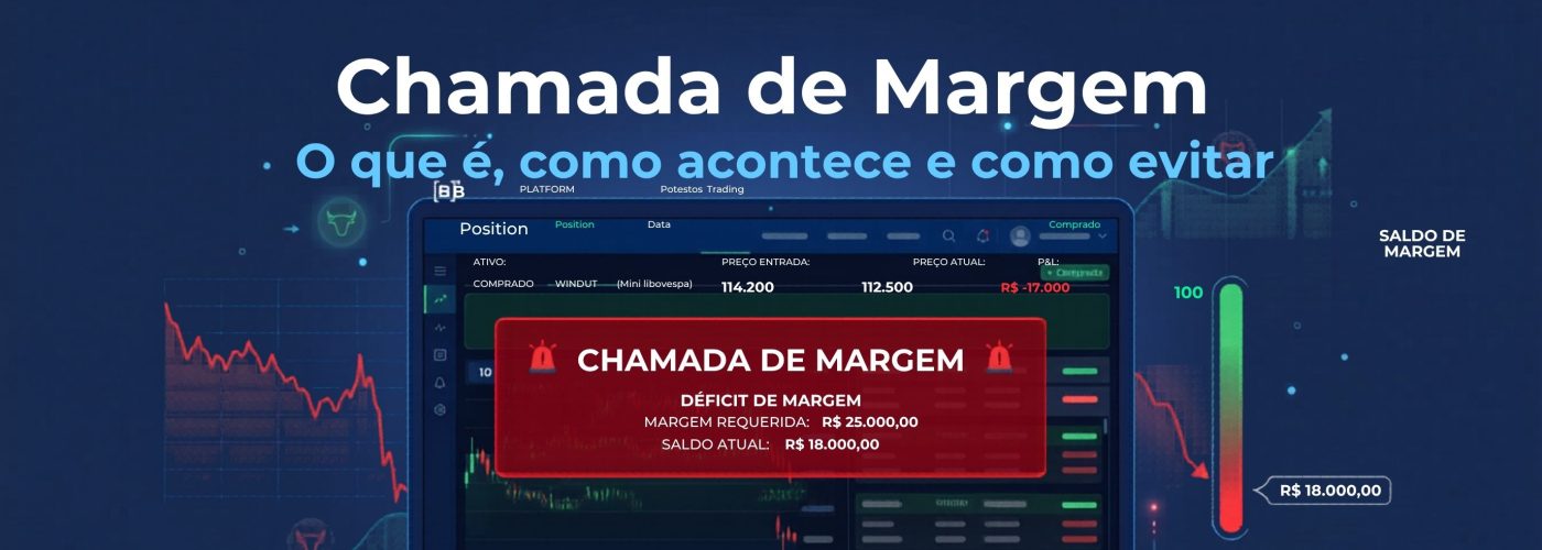 Tela de plataforma de trading com alerta de chamada de margem no mercado futuro