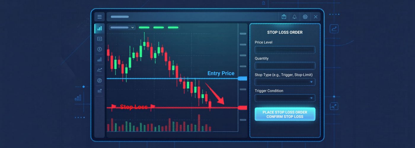 Tela de plataforma de trading com ordem de stop loss configurada no mercado futuro